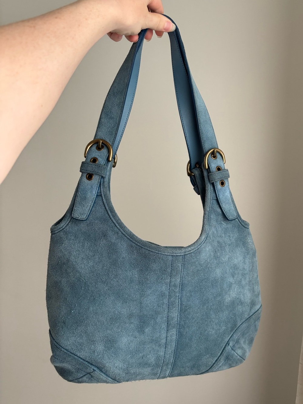 Vintage coach pool blue suede soho slim hobo bag